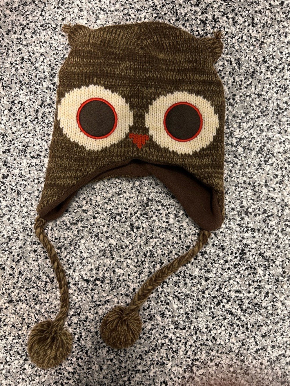 Source Unknown Brown Owl Knit Earflap Hat with Orange Accents